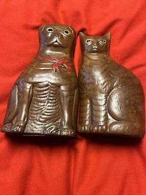 Vintage Carved Wood Dog & Cat Book Ends /Door Stops Or Just To Look Cute • $21.80