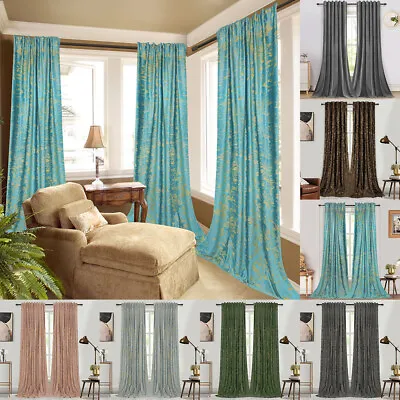Blackout Thermal Velvet Curtains Living Room Ready Made Lined Pair Curtains UK • £47.99