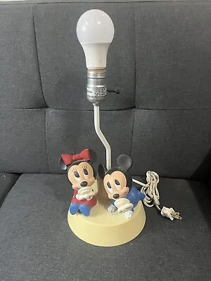 Vintage Baby Mickey & Minnie Mouse 11  Plastic Desk Nursery Lamp - Walt Disney • $20