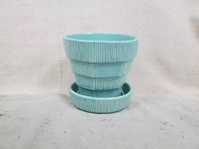 McCoy Pottery USA Blue 5  Basket Weave Off Center Planter Vintage • $30