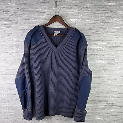 VINTAGE Commando Sweater Mens XL Blue V-Neck 100% Wool Jack Young Military Army • $25.99