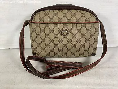 Vintage Gucci Womens Brown Coated Canvas Monogram Pocket Small Crossbody Bag COA • $64.99