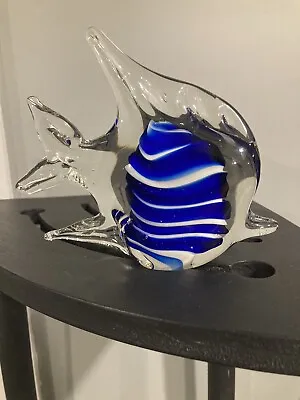 Murano Style Art Glass Angel Fish Hand Blown Figurine Paperweight (Blue) 5.5” • $24