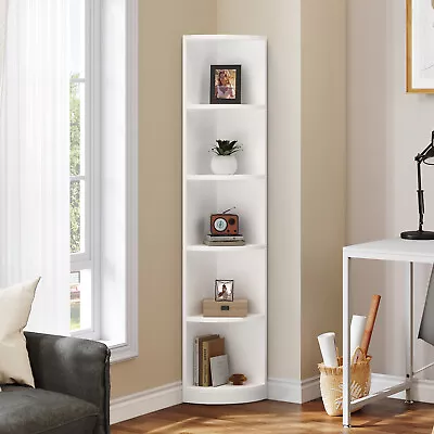 5-Tier Corner Shelf 71  Tall Modern Bookcase Bookshelf Open Storage Rack White • $56.99