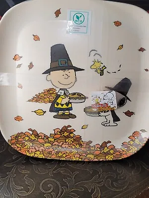 New Snoopy Charlie Brown Thanksgiving  Pilgrims Dinner Plate Eco Bamboo Set Pie  • $27.75