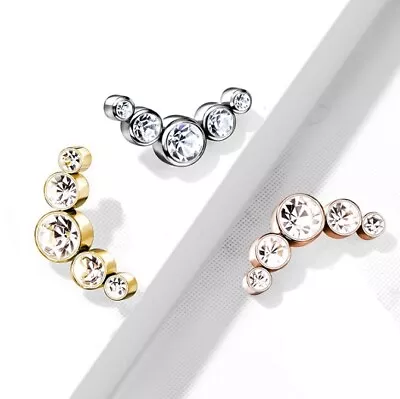 £7.99 • Buy Gem Dermal Anchor Top - 5 Gem Crescent - Micro Microdermal Head Surface Piercing