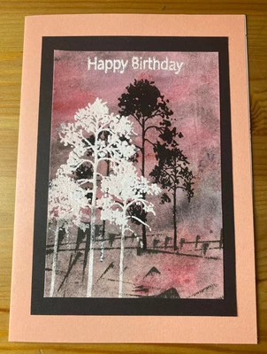 £2.75 • Buy Handmade Happy Birthday Card With Embossed Trees And Hand Painted Background