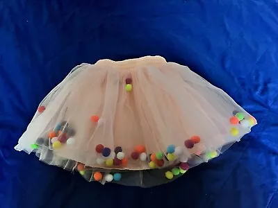 Girls Party Skirt Lace Mesh Tutu Skirt Pompom Balls Princess Rainbow Wedding • £10