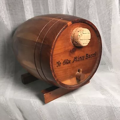 Ye Olde Money Barrel VTG Wooden Coin  Bank Decor Whiskey Wine Barrel Cork Keg • $15