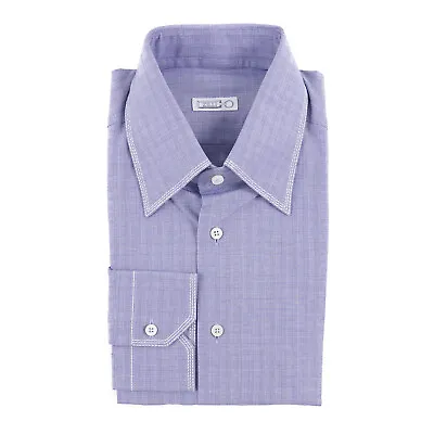 Zilli Blue And White Check Cotton Dress Shirt With Triple Stitch 15.75 (Eu 40) • $329