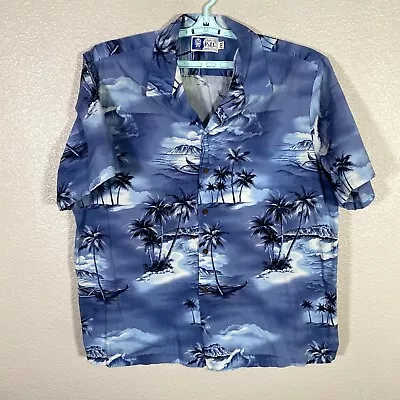 Vintage RJC Shirt Mens 2XL Blue Hawaiian Camp Beach Ocean Floral Palms Beach • $24.99