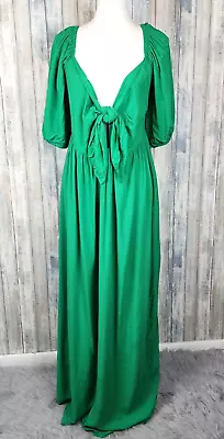 Eloquii Tie Front Full Skirted Maxi Dress 20 Elbow Sleeves Close Fit Bodice • $12.99