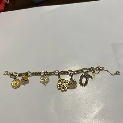 Great Gold Tone Charm Bracelet With Clasp 7 1/2” Signed Monet • $5