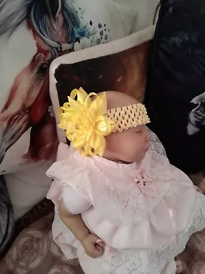 Romany Baby Girl Big Yellow Satin Bow Teddy Bear Headband  • £3.50