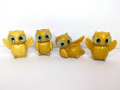 Vintage MCM Yellow Owl Celluloid Bakelite? Hard Plastic Figurines | Lot Of 4 • $19.99