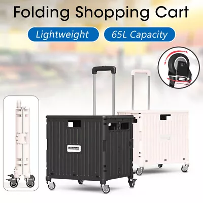 Folding Shopping Cart 65L Grocery Foldable Basket Trolley Storage Crate W/ Cover • $49.95