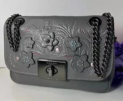 Coach Cassidy Tooled Grey Leather & Flower Applique Crossbody Retail $450 38085  • $179.99