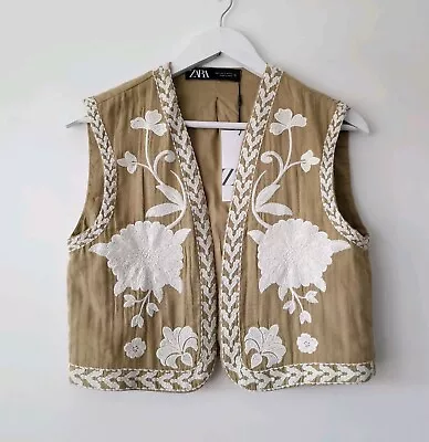 ZARA NEW Embroidered Gilet  Waistcoat Jacket Size S Small 10 Boho Festival • $49.77
