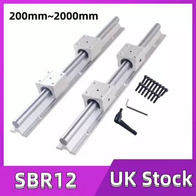 SBR12 300-1500mm Linear Rail Set Slide Guide Rod + 4X SBR12UU Block Bearing CNC • £27.50