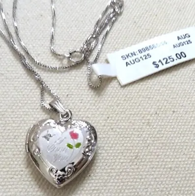 NWT Sterling Silver Diamond Rose Heart  I Love You  Locket Necklace Ralph Lauren • $49.96