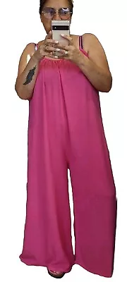 Jumpsuit Wide Flare Leg Women's Palazzo Scoop Back Pink Loose Holiday Beach UK • £20