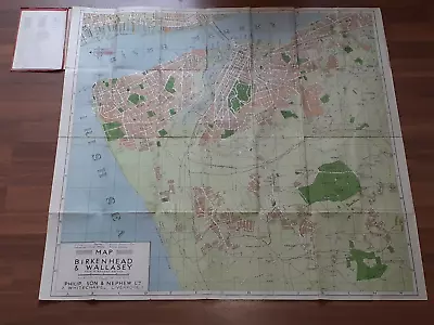 1950s Map Of Birkenhead&Wallasey Fold Out Linen Backed 37insx35ins+Street Index • £4.20