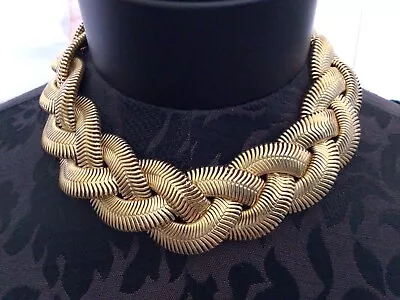 Wide 80’s Gold Tone Necklace Vintage Jewelry • $35