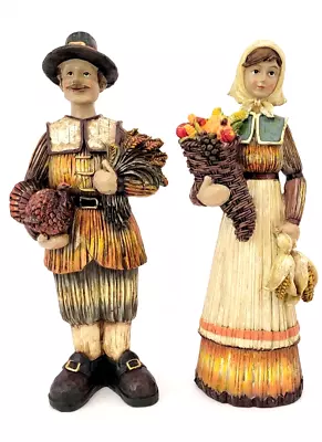 Pilgrim Man And Woman Figurines Thanksgiving Decor Harvest Handcrafted Resin • $26.95
