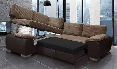 £749 • Buy New Corner Sofa Bed Enzo Brown Jumbo Cord Fabric Leather With Storage Left Hand
