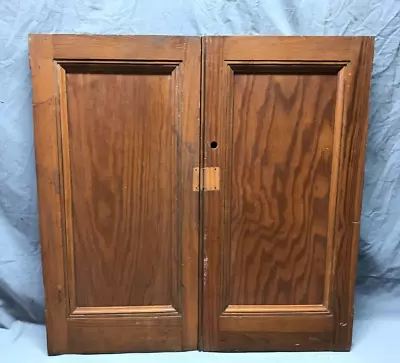 Pair Antique Natural Wood Cupboard Doors 15x29 Cabinet Kitchen VTG Old 544-24B • $69
