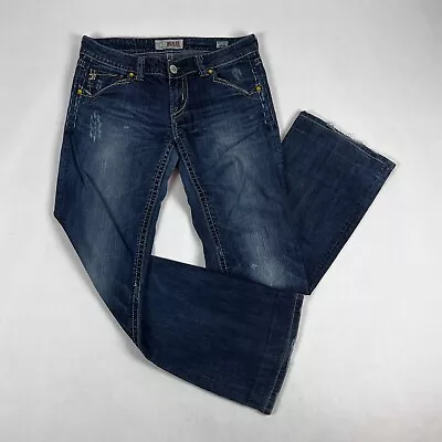 MEK Denim Womens Jeans 28 Blue New Oaxaca Bootcut Stretch Flap Pockets Distress • $15.99