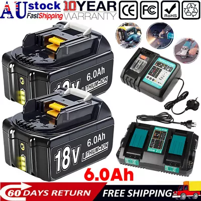 6.0Ah Battery & Charger For Makita 18V LXT Li-ion BL1830 BL1860B BL1840 Cordless • $36.96