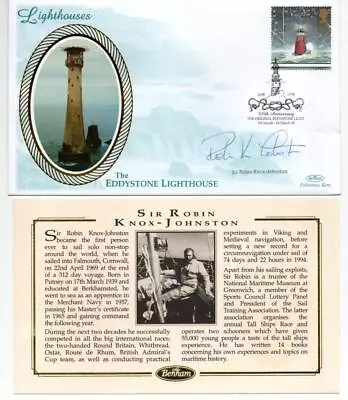 1998 GB Benham Eddystone Lighthouse First Day Cover SIGNED Robin Knox Johnston • £1