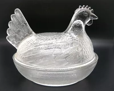 Vintage Clear Chicken Hen On Nest Covered Butter Dish Candy Dish Farmhouse Decor • $14.99