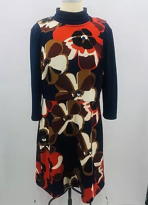 ECI New York Stretch Retro Style Layered Navy Floral Dress Stretch Size XL • $25