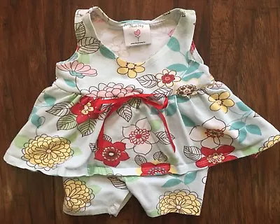 Mad Sky Boutique Baby Girl Aqua Floral Skirted Summer Romper Size 6m • $11.99