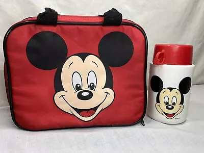 Disney Mickey Mouse Kids Red Lunch Bag Box With Thermos • $17.59