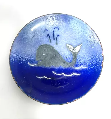 Blue Enamel Over Copper Trinket Dish  Spouting Whale 3.5” Nautical Beach Nature • $18