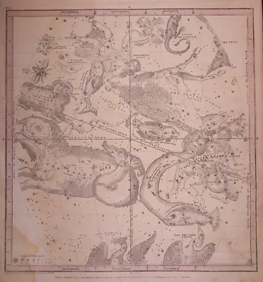 1835 Star Chart CONSTELLATIONS - ARIES PEGASUS AQUARIUS Map By Burrett -#022 • $45.95
