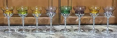 $69.99 • Buy VTG Morgantown Art Deco Glass Chrome Wine Glasses Purple Green Amber Cordials X8