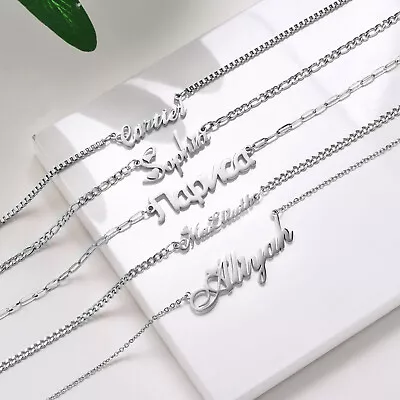 Personalized Name Custom Women Necklace Pendant Stainless Steel Birthday Gift • £10.79