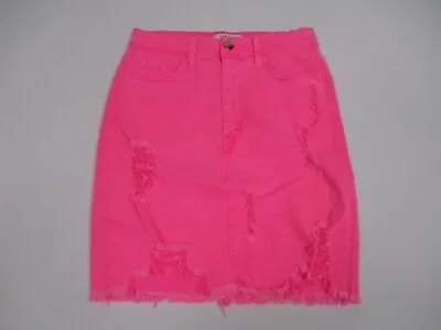 Vibrant Women's Skirt Size Medium Neon Hot Pink Distressed Denim K1721 • $9.88