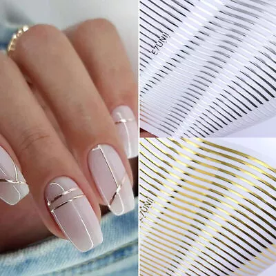 Gold 3D Nail Stickers Geometric Moon Star Stripes Wave Line Nail Art Decoration • $0.99