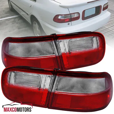Red/Clear Tail Lights Fits 92-95 Honda Civic 2Dr 4Dr Brake Lamps Left+Right Pair • $79.49