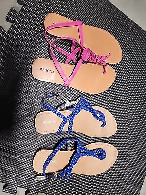 Merona Womens Pink & Blue Braided  Strap Flat Sandals Size 8 & 8.5 Lot Of 2 • $19.99