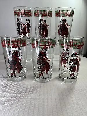 Vintage Libbey Scottish Highlanders Bagpipers Set Of 6 Drinking Glasses 10 Ounce • $120
