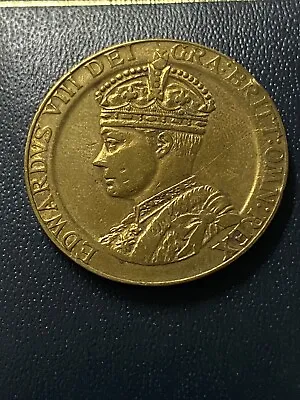 Medallion - Edward VIII Coronation 1937  In Commemoration  - Gilted 35mm • £12.99