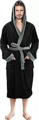 Bathrobe For Men Fleece Hooded - Plush Long Bathrobes Ultra-Soft NY Threads • $21.55