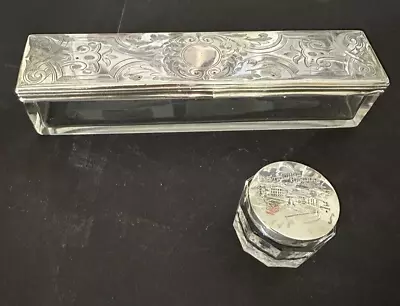 Antique Victorian Vanity 2 Glass Boxes With Sterling Silver Lids • $98.99