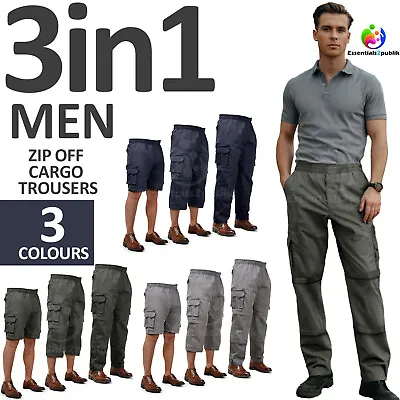 3 In 1 Cargo Trousers Long Shorts Pants 3/4 Zip Off Light S-5XL Summer • £14.90